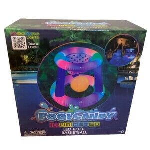PoolCandy Illuminated Floating LED Pool Basketball Set 2 or More Players Party